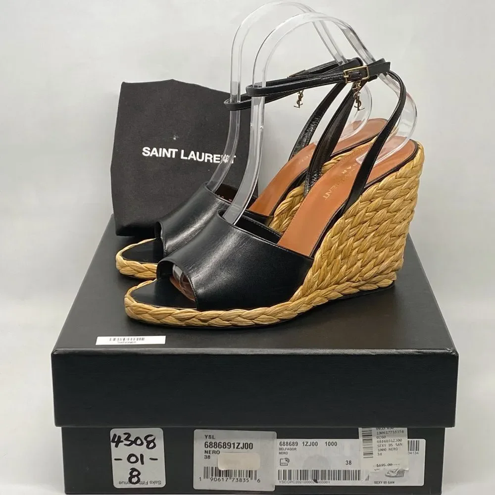 Saint Laurent Paloma 95 leather espadrille wedge sandals size 38